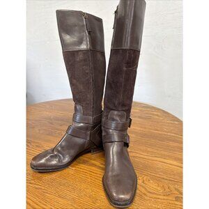 Joan David Riding Boots Leather Suede Brown Tall Knee High‎ Buckle Womens 6.5
